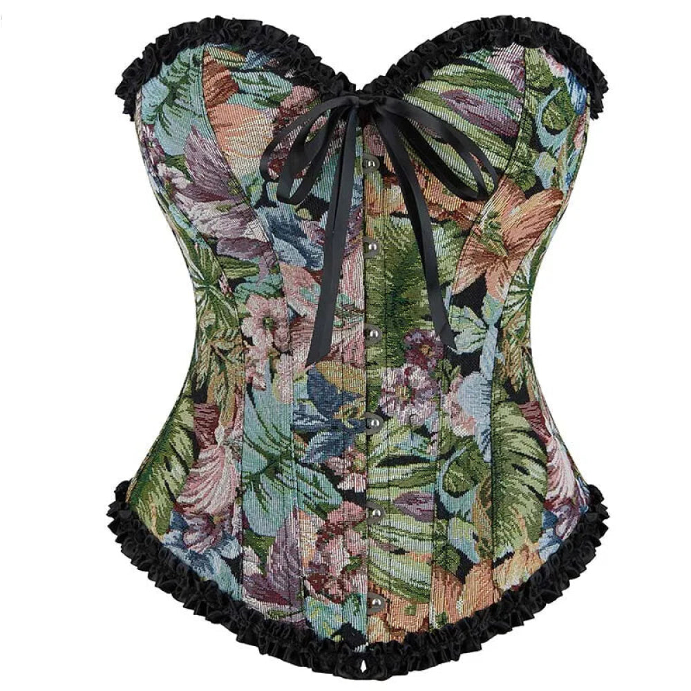 V562-OBBPBBNKAXTPPIXN-6-202508291830-00 Floral Print Lace Trimmer Boned Strapless Corset Gothic Vintage Style - Xxl - Image 1