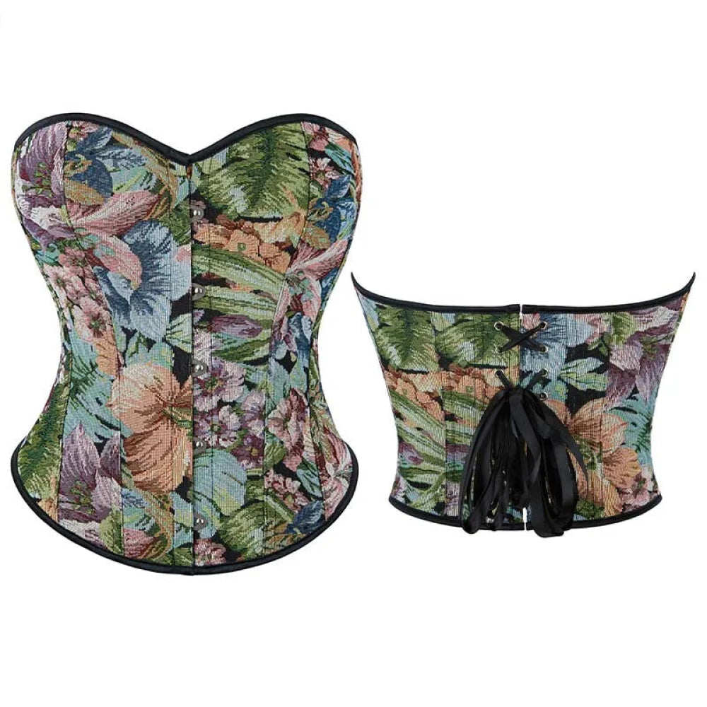 V562-OBBPBBNNKPXPTIKK-6-202508291815-00 Floral Print Overbust Corset Monet Garden Style Lace Up Slimming Shapers - Xxl - Image 1
