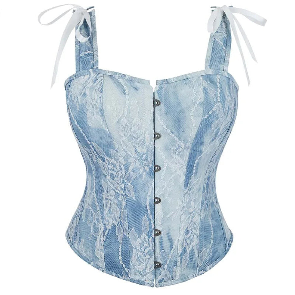 V562-OBBPBBNPKNKXXKAB-1-202508291630-00 Steampunk Lace Corset Bustier With Floral Overlay And Fishbone Support - Xs - Image 1