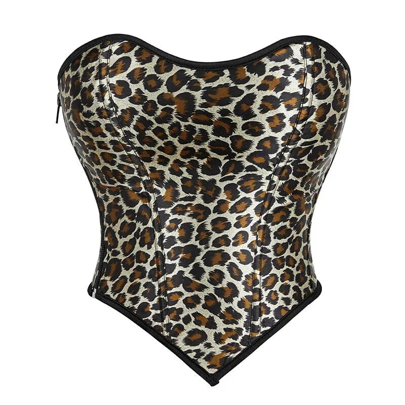 V562-OBBPBBNPTAKBNLBL-1-202508292025-00 Leopard Print Zip-Up Corset Fishbone Support Plus Size S-Xxl - Xxl - Image 1