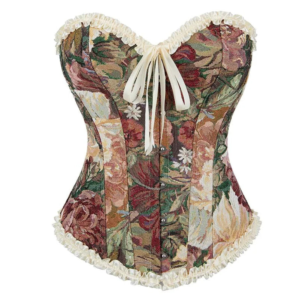 V562-OBBPBBNTBINNKTXB-1-202508291820-00 Floral Lace Trim Overbust Corset Women 1920S Retro Bustier With Boning And Front Busk Closure - 525 - S - Image 1
