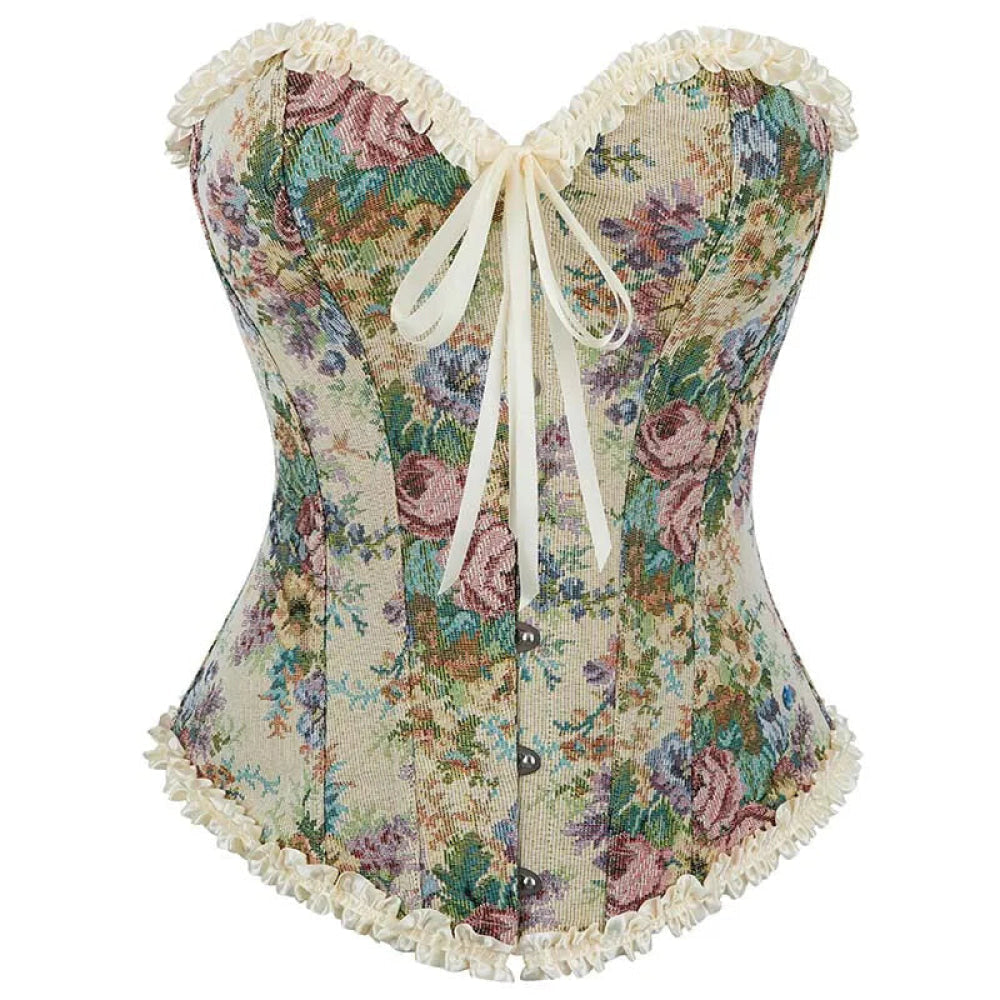 V562-OBBPBBNTBINNKTXB-11-202508291820-00 Floral Lace Trim Overbust Corset Women 1920S Retro Bustier With Boning And Front Busk Closure - 526 - M - Image 1
