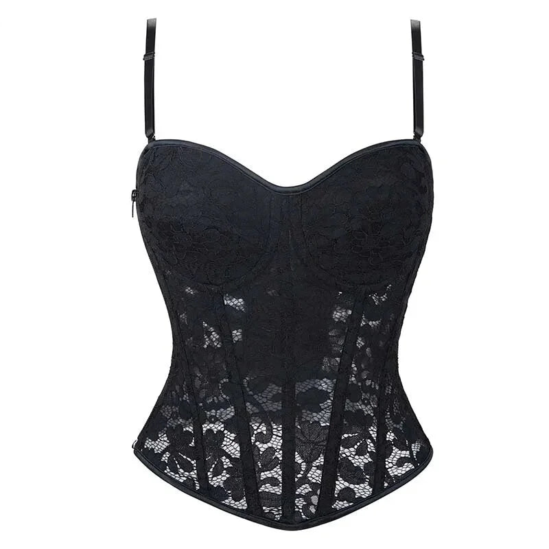 V562-OBBPBBNXAAXXNKOA-4-202508292208-00 Xs-Xxl Spaghetti Strap Lace Mesh Lingerie With Padded Cups Plus Size Bustier - Xl - Image 1