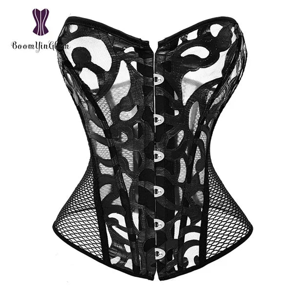 V562-OBBPBBTTTAXNBLNP-13-202508291730-00 Mesh Net Corset Black White See Through Bustier For Alluring Slimming And Breathability - Black - 6Xl - Image 1