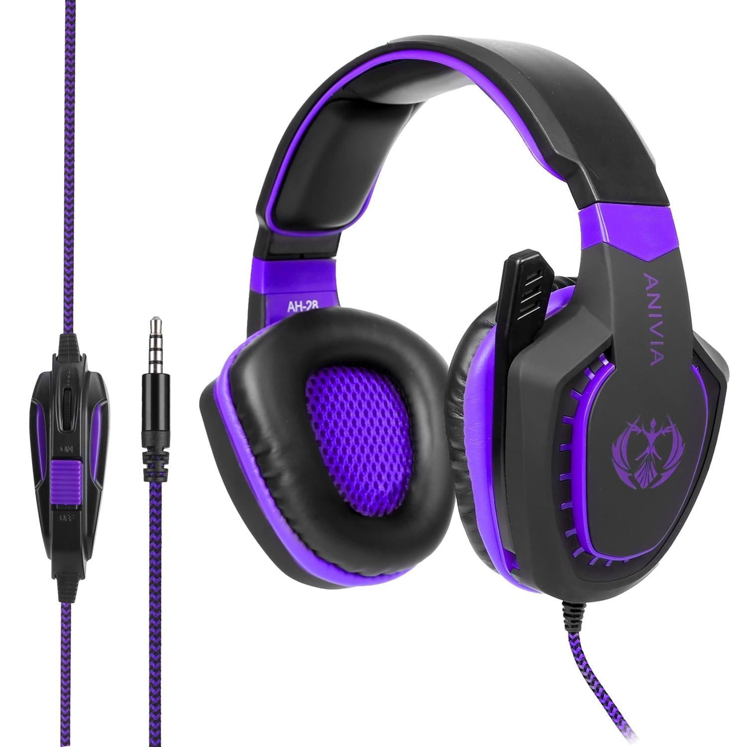 V562-PB8531CP-202508292154-00 3.5Mm Noise-Canceling Gaming Headset With Retractable Mic 2M Cable - Black Purple - Image 1