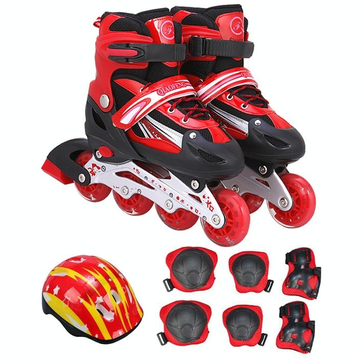 V562-R0281GO-202508280911-00 Flash Straight Row Roller Skating Shoes Suit for Children and Adults - Small Size - Red - Image 1