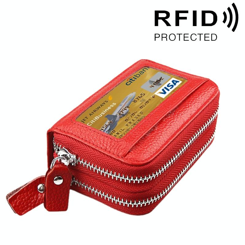 V562-R0901BCC-202508282211-00 11-slot Rfid Blocking Leather Card Holder Wallet with Coin Pocket - Red - Image 1