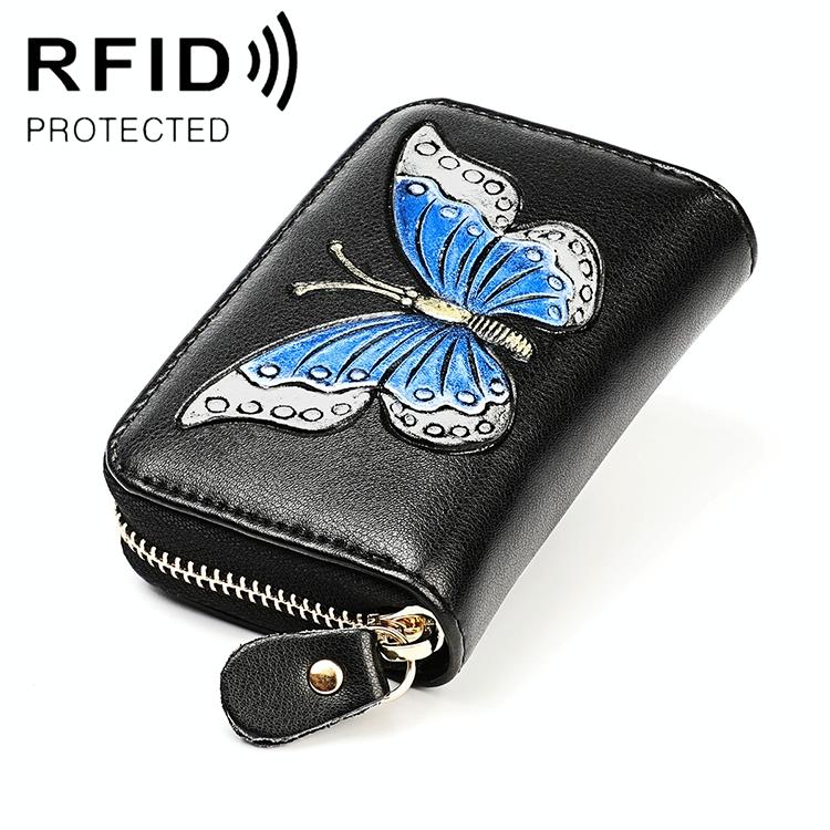 V562-S5510BCC-202508281906-00 Leather Wallet with Rfid Protection and Butterfly Pattern - Silver - Image 1