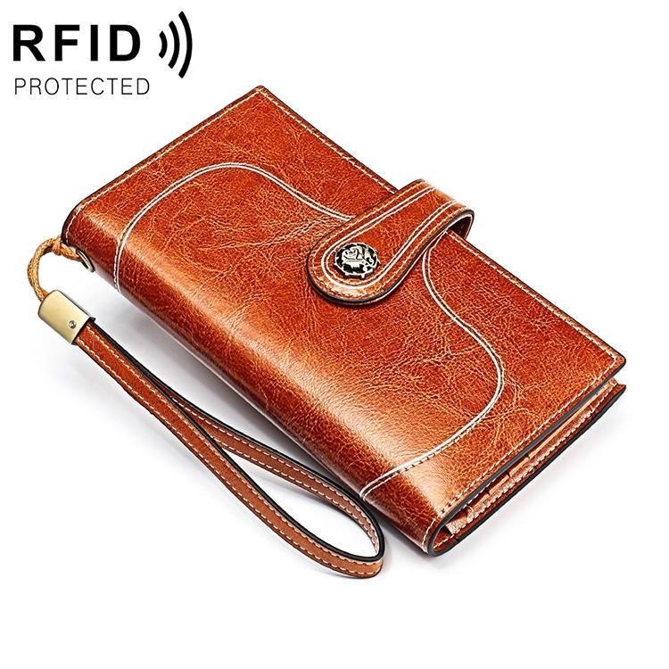 V562-Z6022BCC-202508281516-00 Women Vintage Rfid Oil Wax Wallet - Classic Design - Brown - Image 1