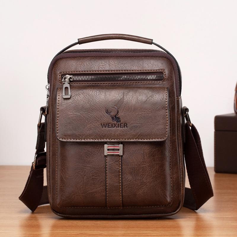 V562-ZS3868BCC-202508290140-00 Retro Pu Leather Men Crossbody Bag Large Capacity Business Handbag - Dark Brown - Image 1