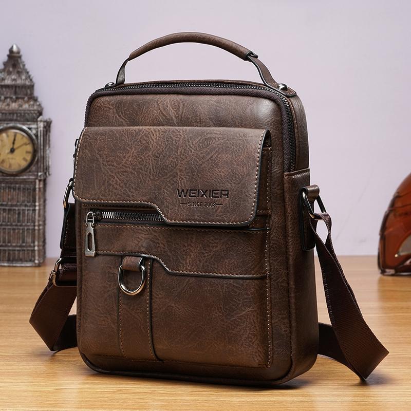 V562-ZS5985BCC-202508290125-00 Men Retro Pu Leather Crossbody Bag Business Handbag With Multiple Compartments - Dark Brown - Image 1