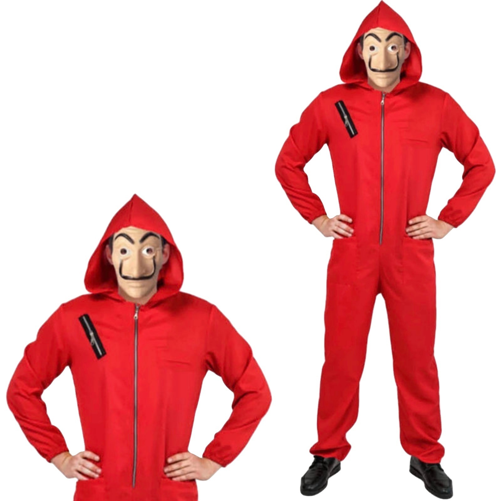 V563-12867-S_M-202508151824-00 Salvador Dali La Casa De Papel Money Heist Red Jumpsuit Mask Costume Hoodie - S/M (165cm - 175cm) - Image 1