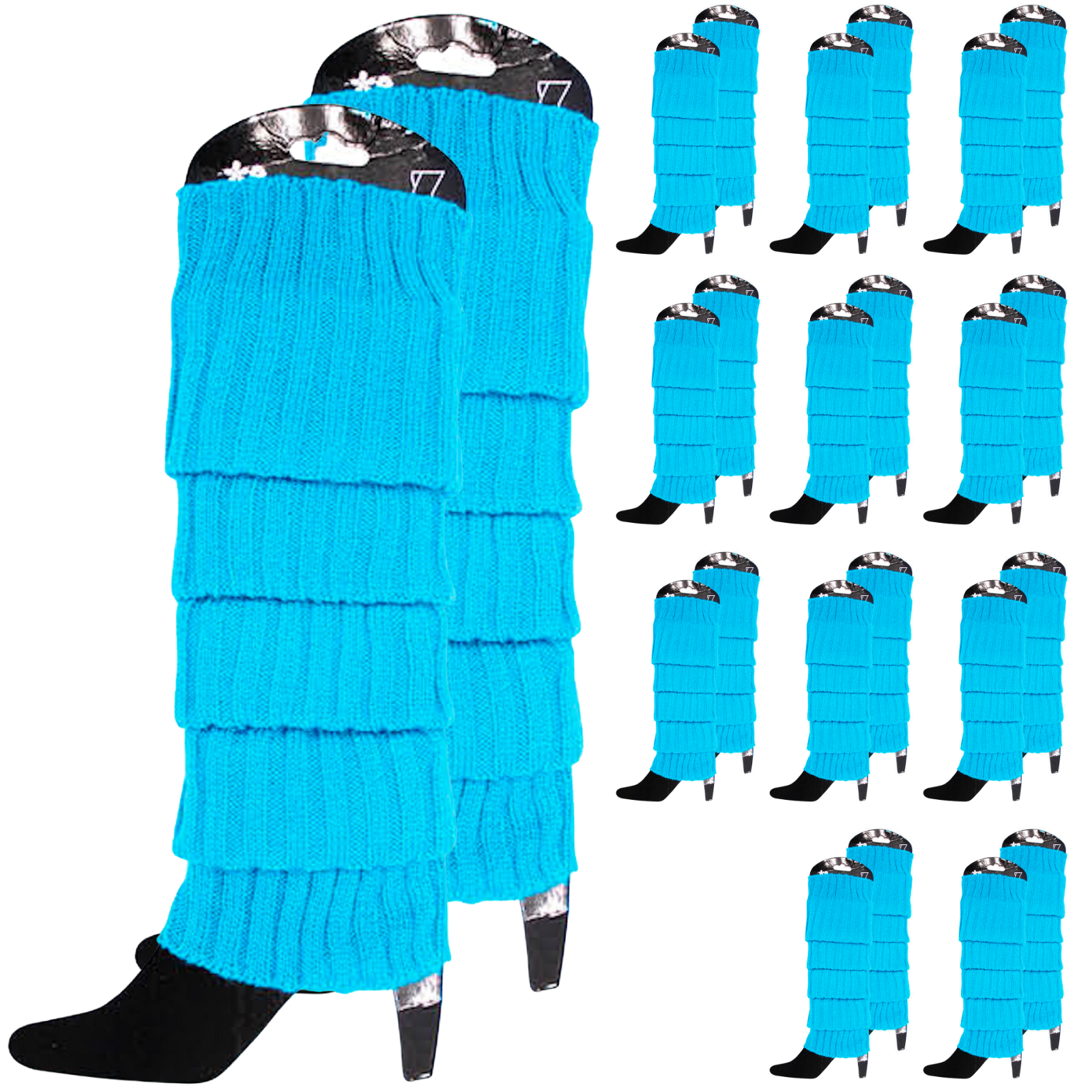 V563-BR-12LEGWARMRS-TPAZBLU-202508190840-00 12x LEG WARMERS Knitted Womens Costume Neon Dance Party Knit 80s BULK - Topaz Blue - Image 1