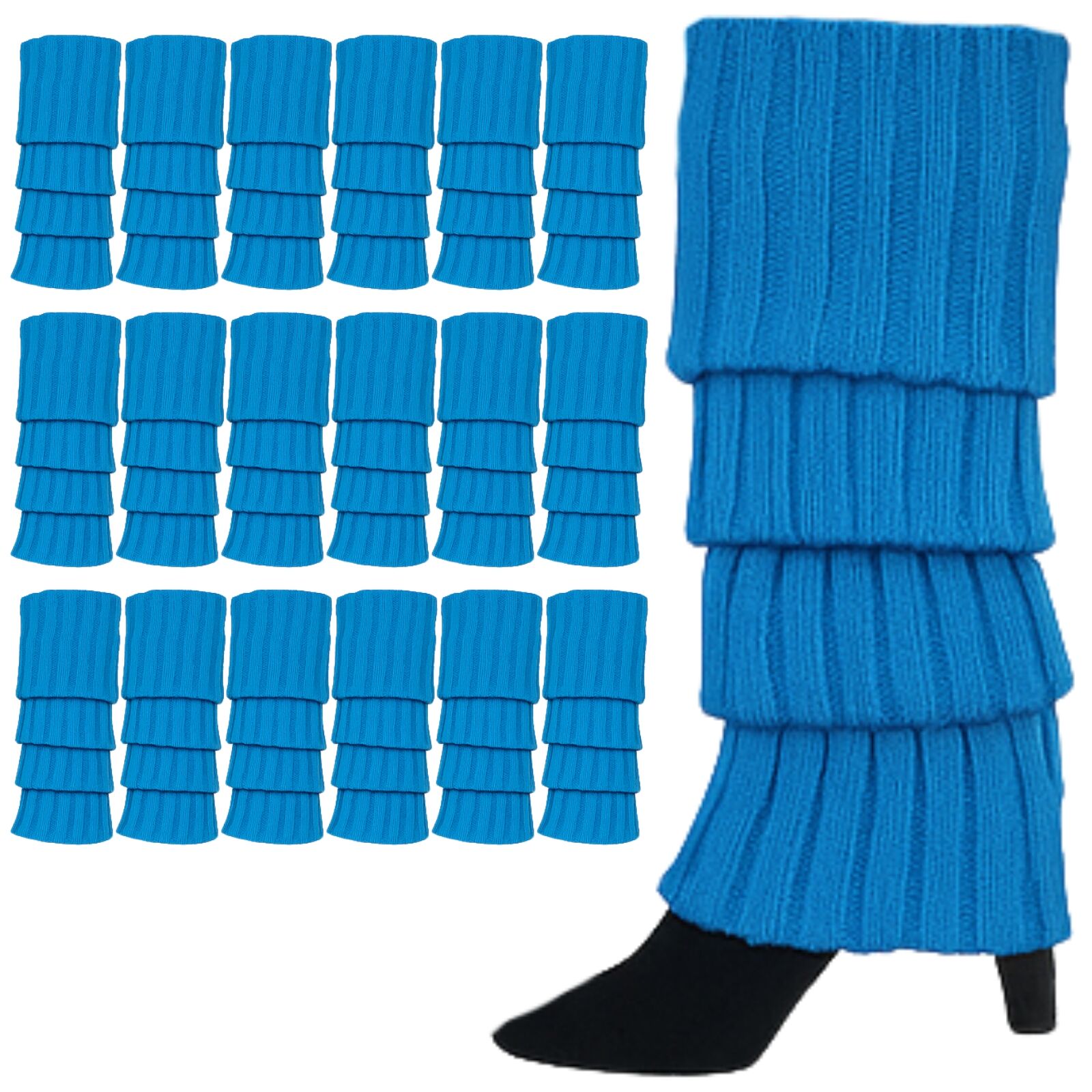 V563-BR-24LEGWARMS-TPAZBLU-202508190845-00 24x Womens Leg Warmers Disco Winter Knit Dance Party Crochet Legging Socks Costume - Topaz Blue - Image 1
