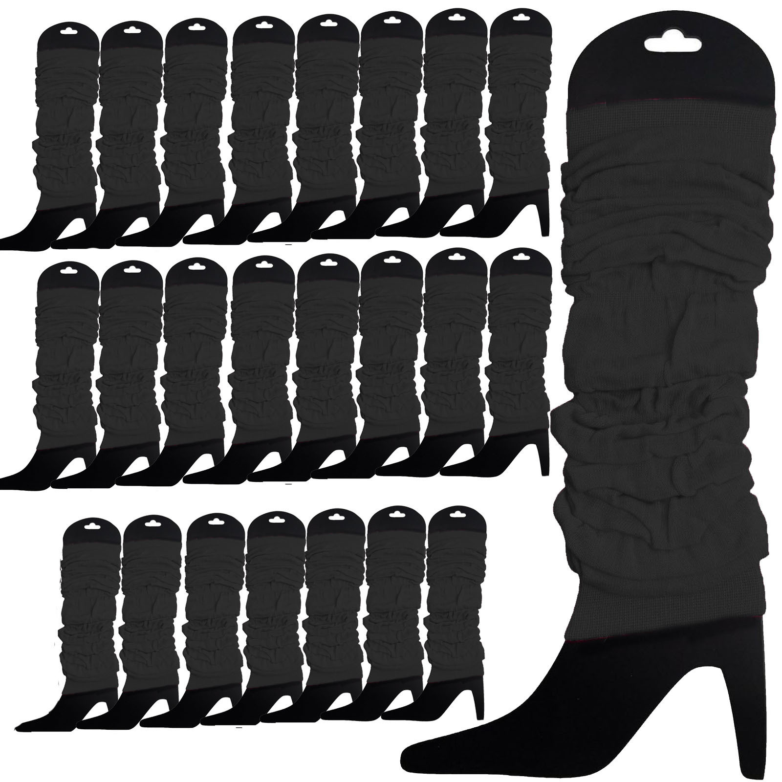 V563-BR-24NNLEGWRMR-BLK-202508190845-00 24 LEG WARMERS Knitted Womens Neon Party Knit Ankle Fluro Dance Costume 80s BULK - Black - Image 1