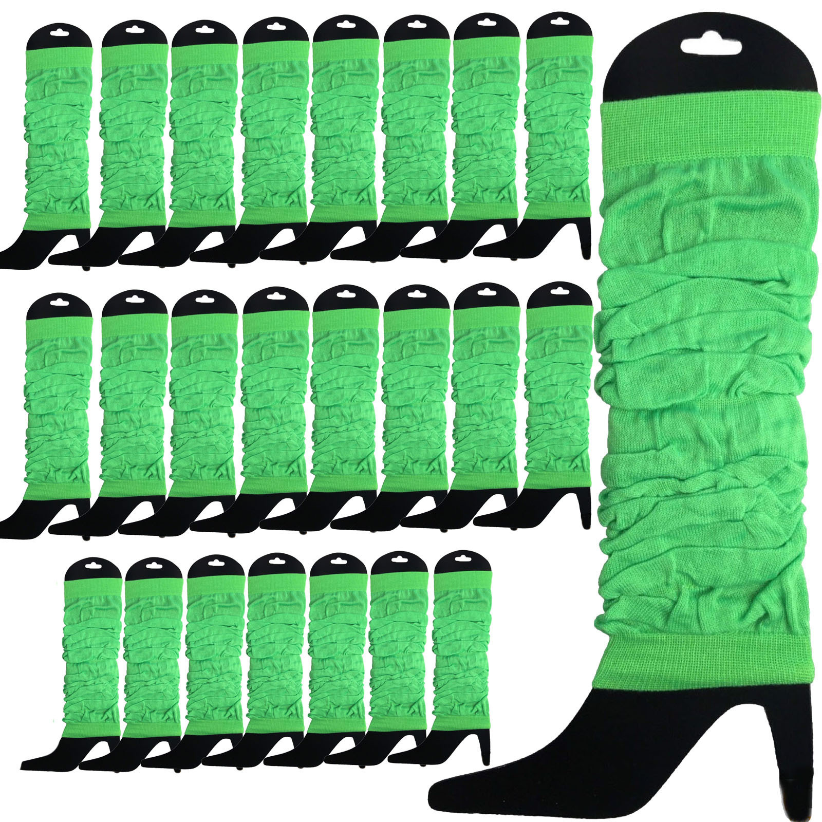 V563-BR-24NNLEGWRMR-FLUGRN-202508190845-00 24 LEG WARMERS Knitted Womens Neon Party Knit Ankle Fluro Dance Costume 80s BULK - Fluro Green - Image 1