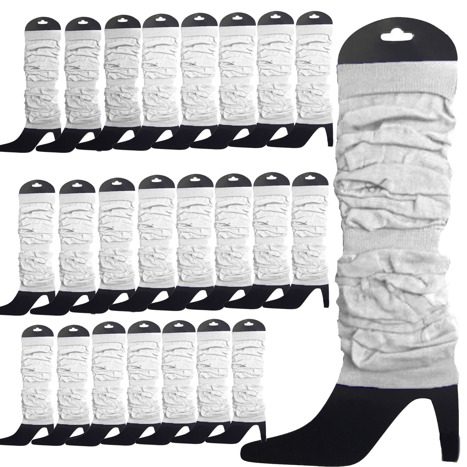 V563-BR-24NNLEGWRMR-WHT-202508190852-00 24 LEG WARMERS Knitted Womens Neon Party Knit Ankle Fluro Dance Costume 80s BULK - White - Image 1