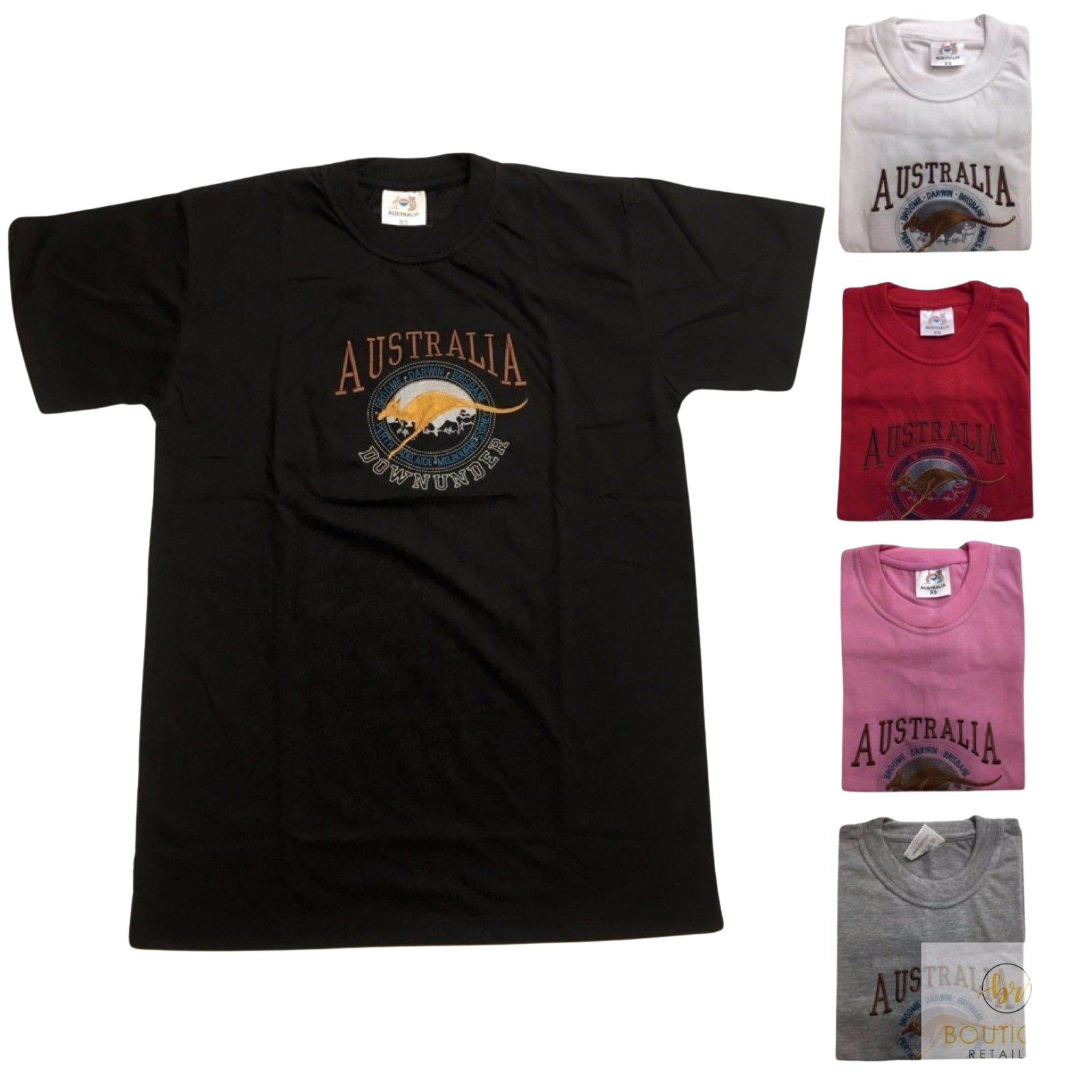 V563-ET15-PNK-S-202508190820-00 Adult Australia Kangaroo T Shirt Australia Day Souvenir Tee Top 100% Cotton - Pink - S - Image 1