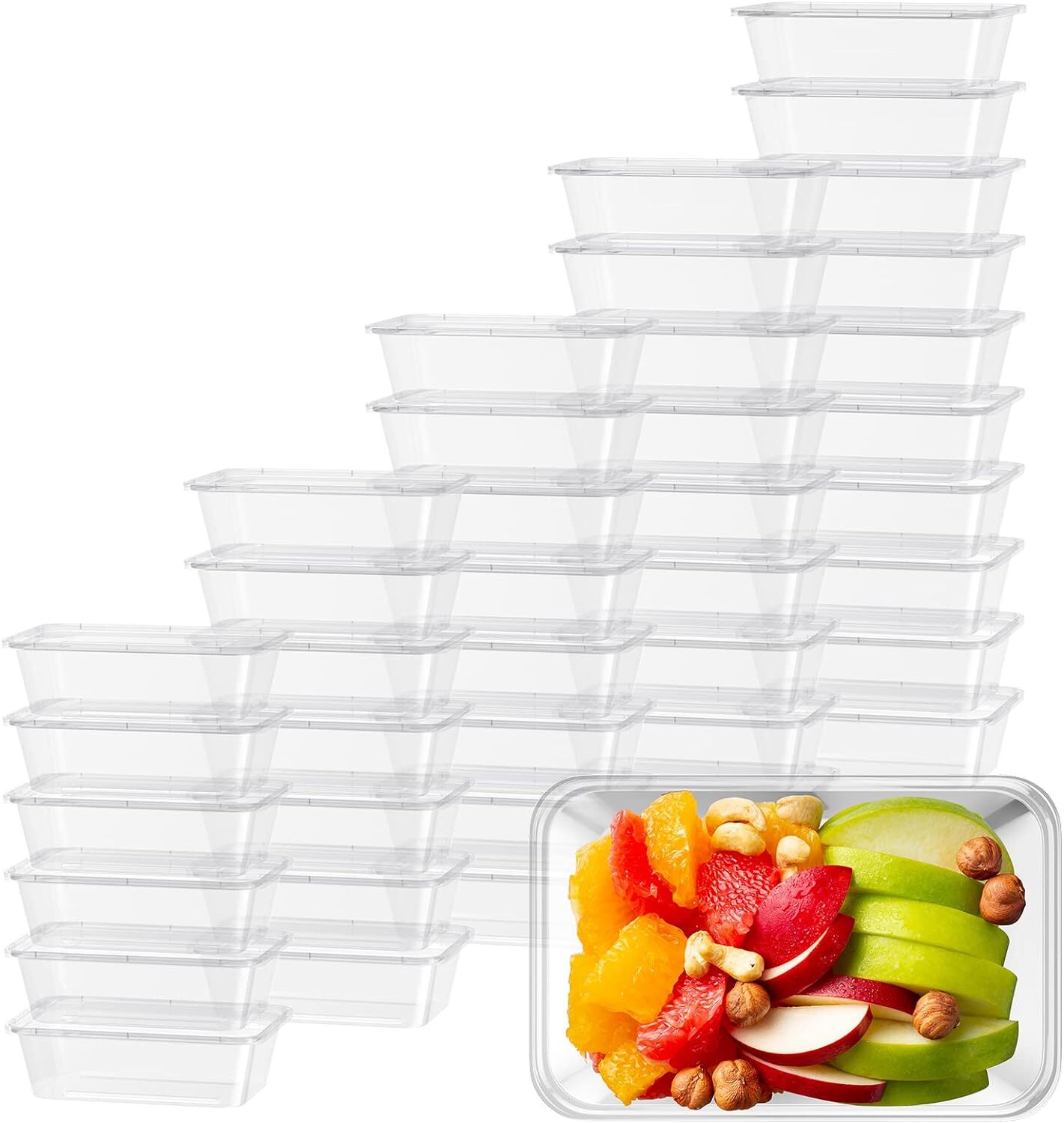 500pcs 350ml Reusable Food Containers Plastic Meal Prep Storage w/Lids - BPA Free (145*100*40mm)