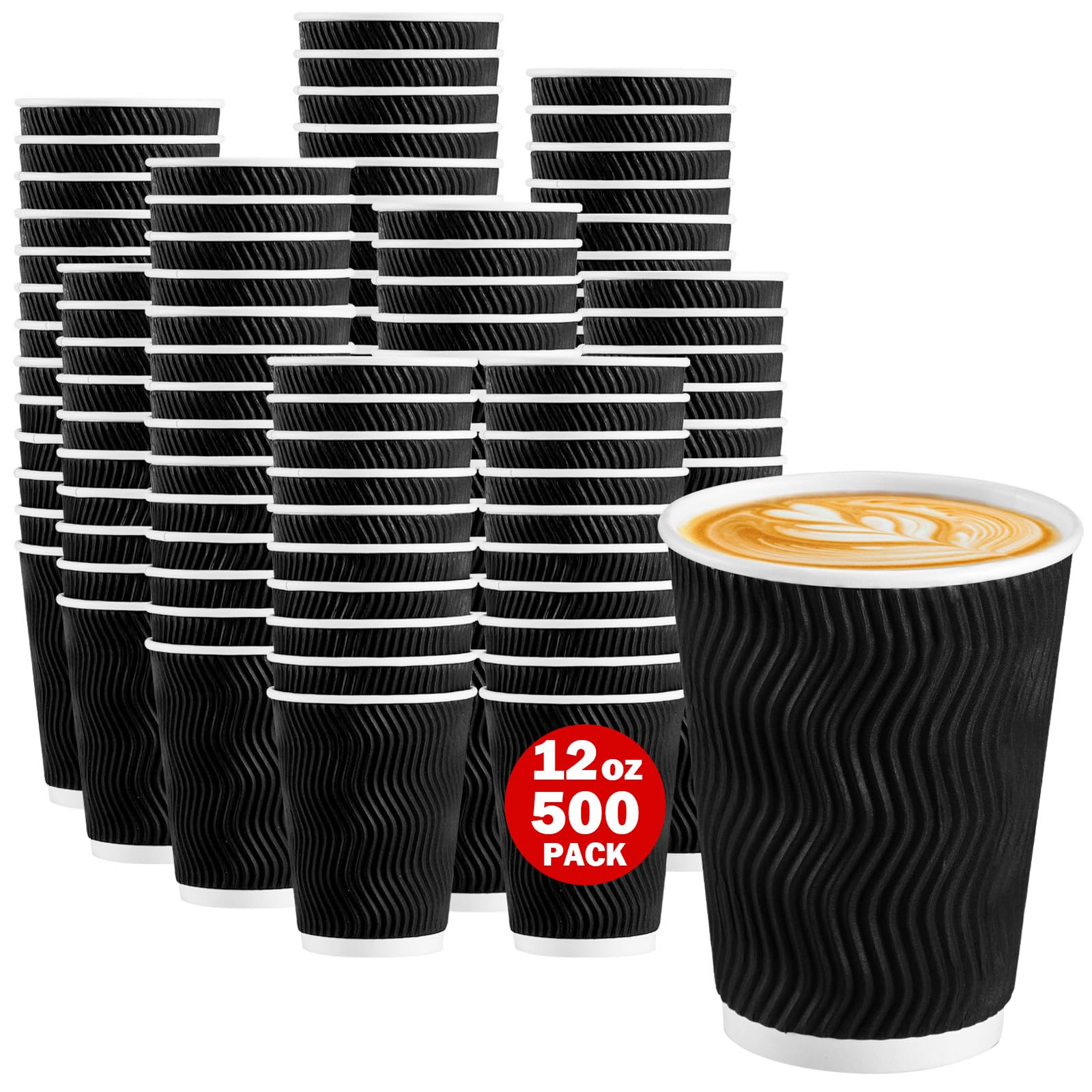 V563-PA1216-25-20QTY-1BOX-202508190815-00 500x Triple Wall Coffee Cups (12oz) Disposable Takeaway BPA Free Paper Bulk in Black - Image 1