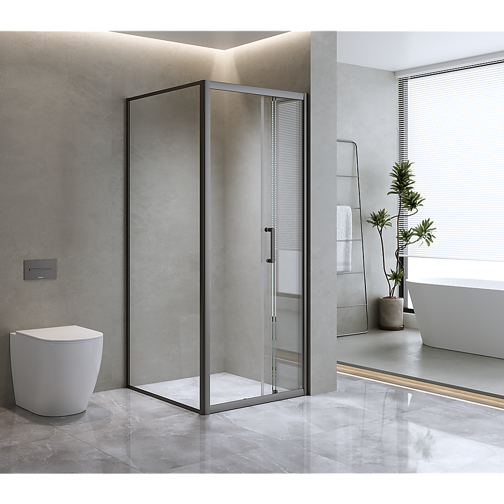 V63-849071-202507050011-00 40mm Adjustable Contemporary Corner Sliding Black Shower Screen 86x92cm - Image 1