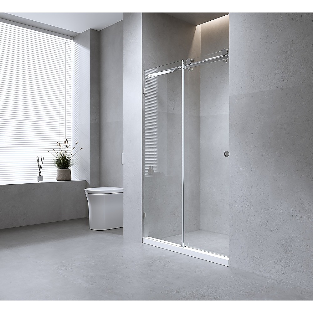 V63-912991-202507111017-00 140cm Frameless Glass Sliding Shower Door with Black Rail and Hardware - Image 1