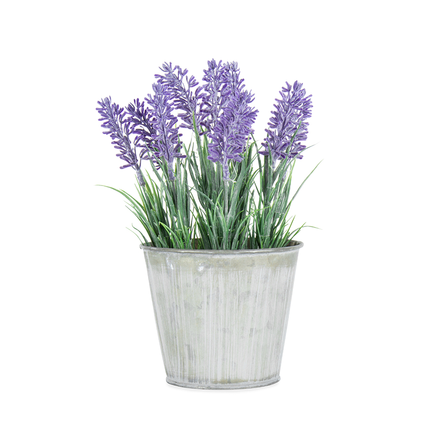 V637-05041LAV-202508251420-00 Artificial Lavender in Distressed Tin Pot 23cm - Image 1