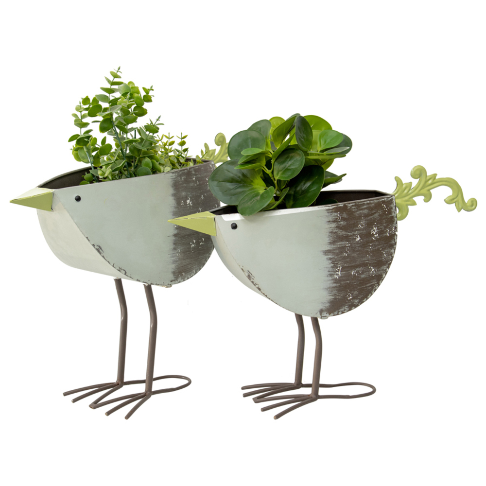 V637-13309BRD-202508251525-00 Set 2 Green Bird Planters / Storage 49cm - Image 1