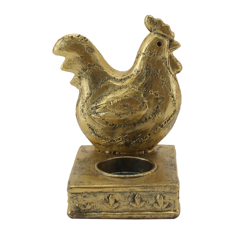 V637-19712RST-202508251245-00 Antique Gold Rooster Tealight Candle Holder 14cm - Image 1