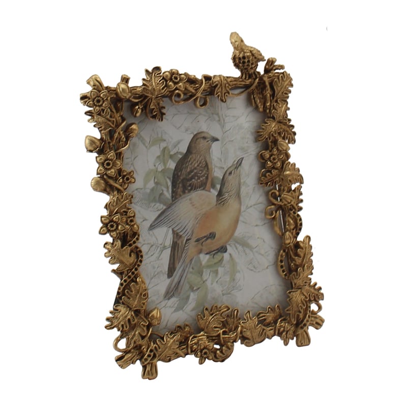 V637-19719PFR-202508251253-00 Antique Gold Photoframe w Perched Bird 17cm - Image 1
