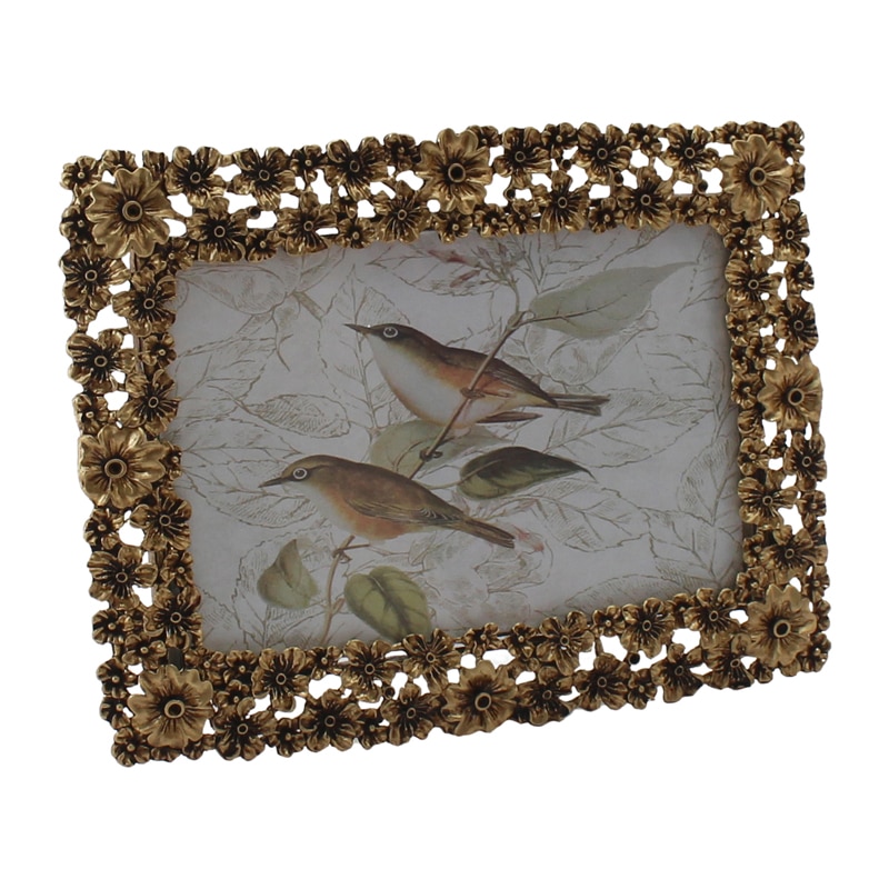 V637-19720PFR-202508251253-00 Antique Gold Metal Photoframe w Flowers 18cm - Image 1