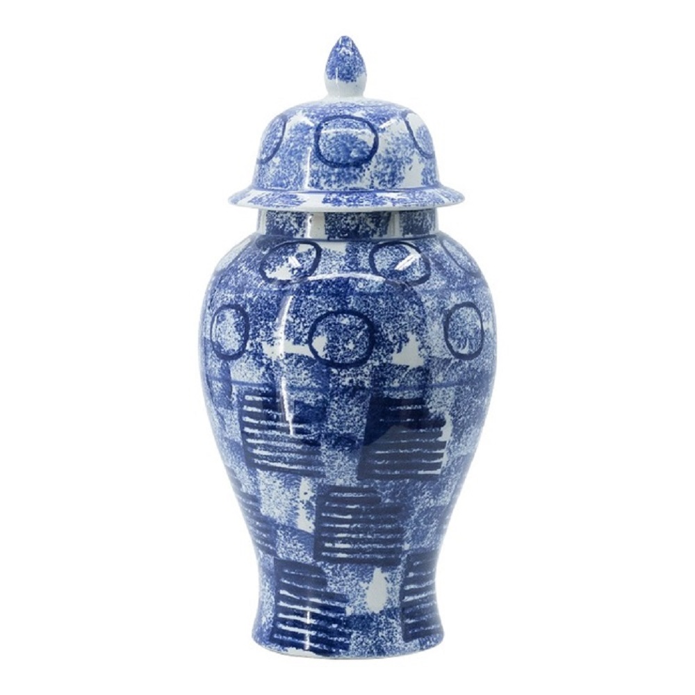 V637-20875-202508251235-00 Blue & White Abstract Ginger Jar 50cm - Image 1