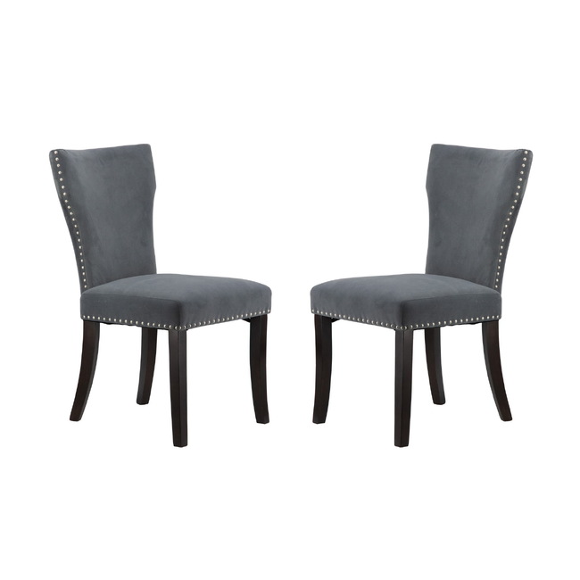 V637-20939-202508251245-00 Set 2 Studded Grey Velvet Look Armless Dining Chairs 94cm - Image 1