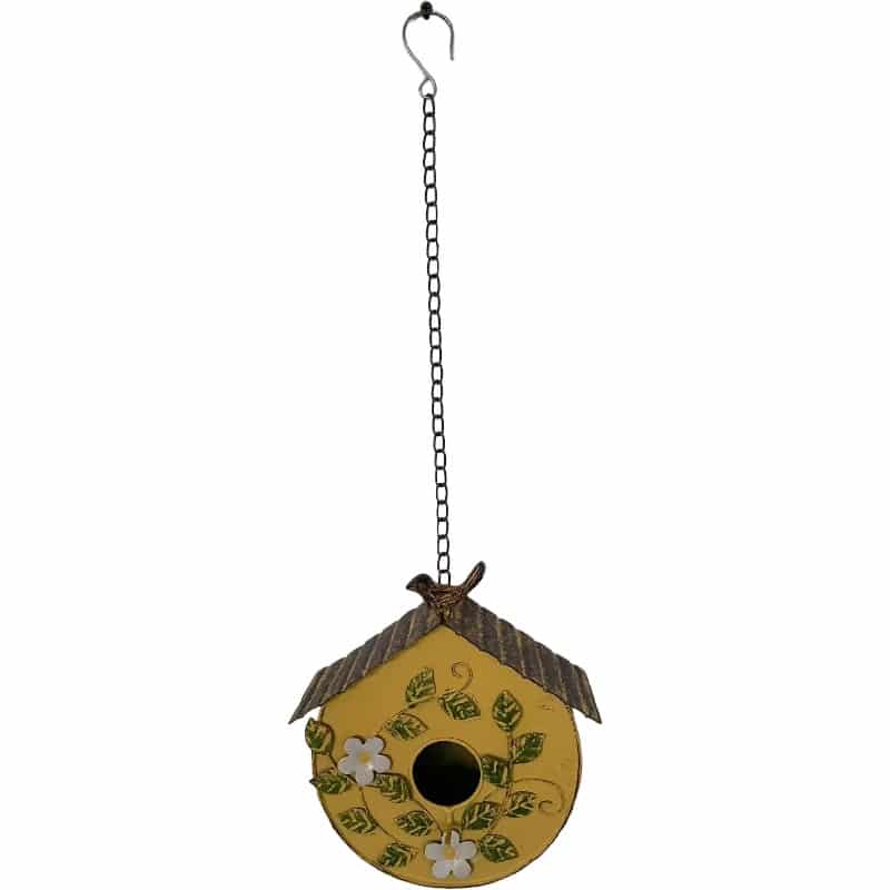 V637-24847BRD-202508251330-00 Hanging Yellow Distressed Birdhouse On Chain 59cm - Image 1