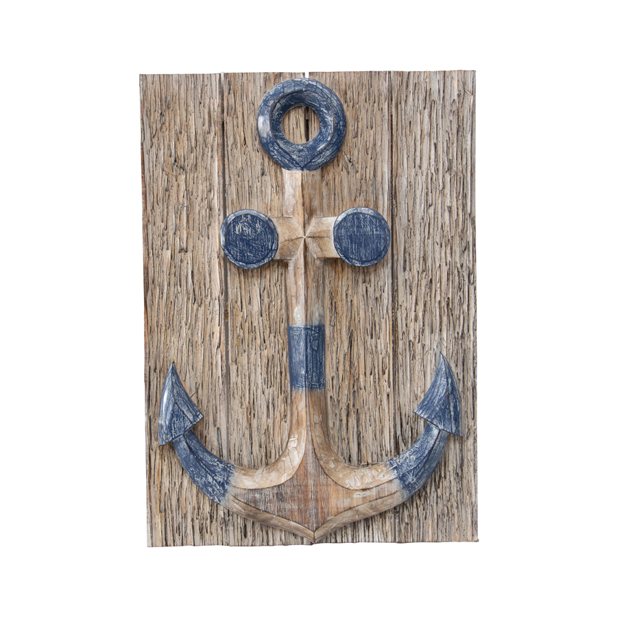 V637-33717ANC-202508251410-00 Hand-Carved Anchor Plaque Wall Art 40x60cm - Image 1