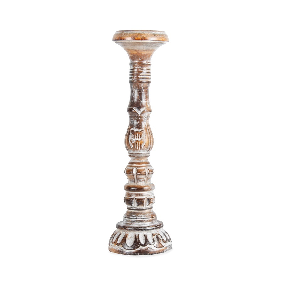 V637-33733CDL-202508251405-00 Tall Hand-Carved Embellished Pillar Candle Holder 11x40cm - Image 1