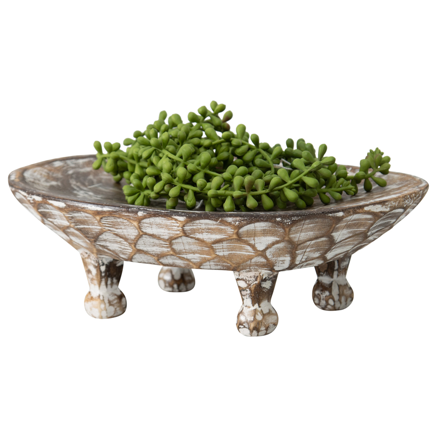 V637-33804BWL-202508251420-00 Handcarved Footed Oval Bowl 40x25cm - Image 1