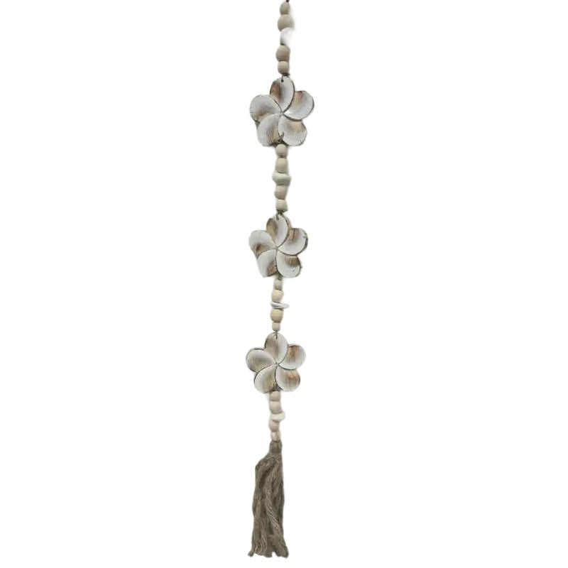 V637-33814FLW-202508251425-00 White Flowers W Beads + Tassel Mobile 90cm - Image 1