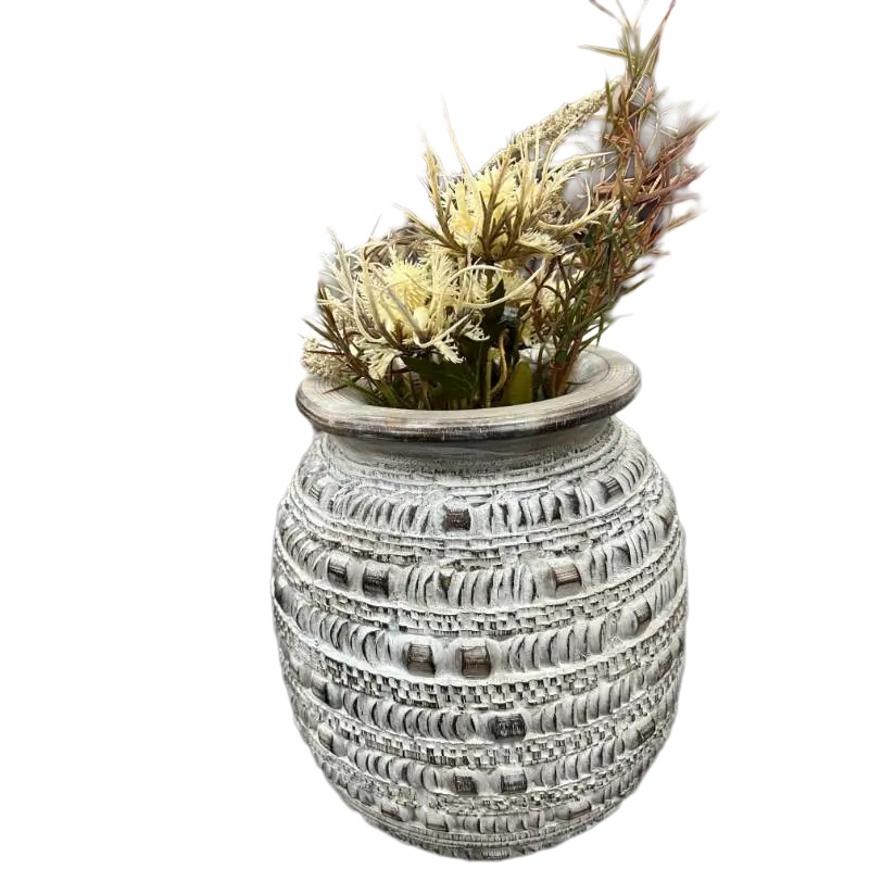 V637-33817VSE-202508251425-00 Handcrafted Natural Distressed Wooden Vase 29cm - Image 1