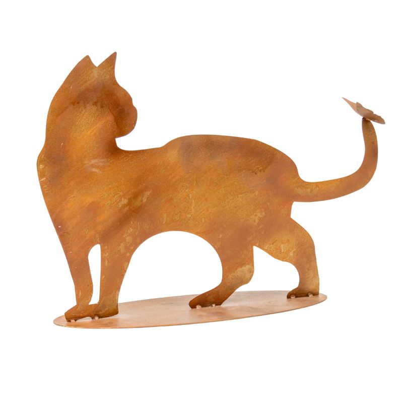 V637-48129CAT-202508251235-00 Rust Cat + Butterfly Ornament on Base 50cm - Image 1