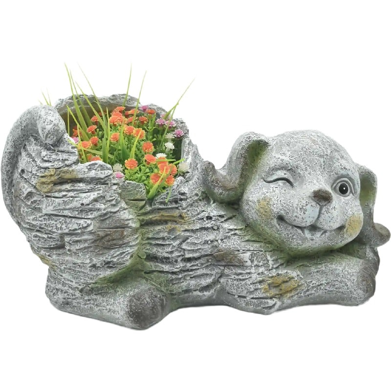 V637-49476DOG-202508251253-00 Winking Dog Planter w Hole + Plug 36cm - Image 1