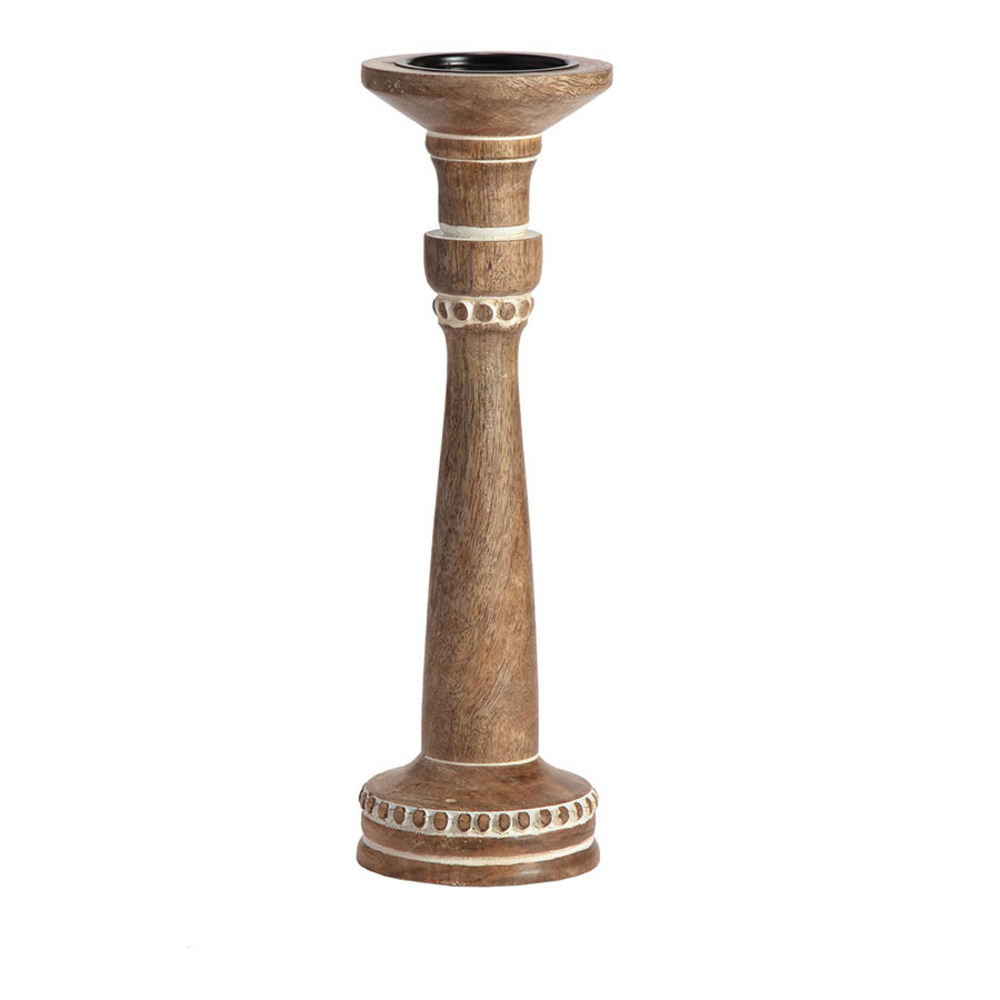 V637-50403CDL-202508251304-00 Carved Mango Wood Pillar Candle holder 40cm - Image 1