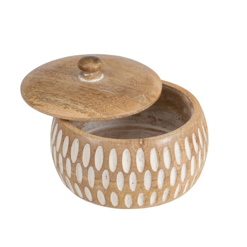 V637-50535BOX-202508251325-00 Handcrafted Round Squat Box w Carving 15cm - Image 1