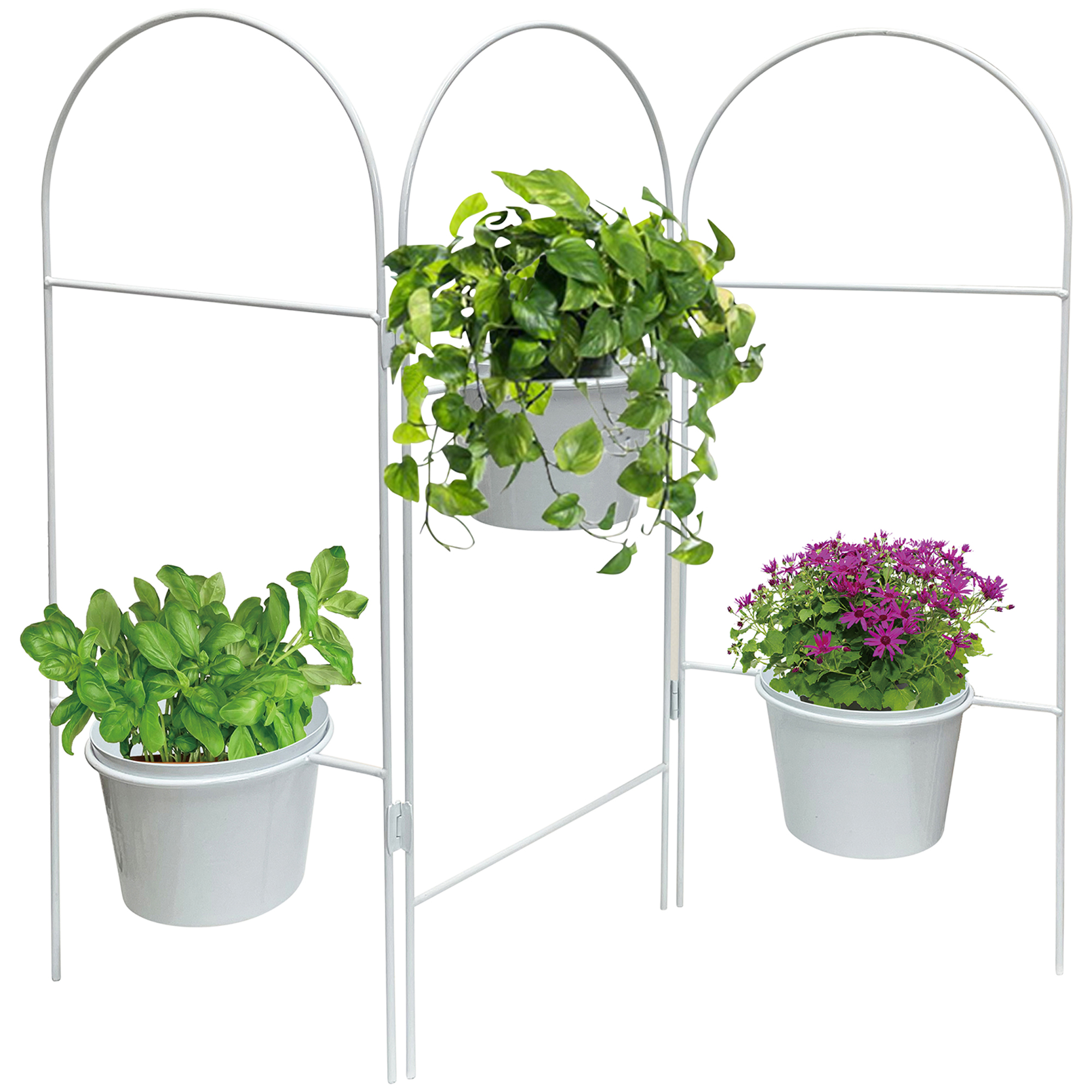 OLYMPUS DIGITAL CAMERA Three Tier White Planter Stand w/ Pots 68x55cm - Image 1