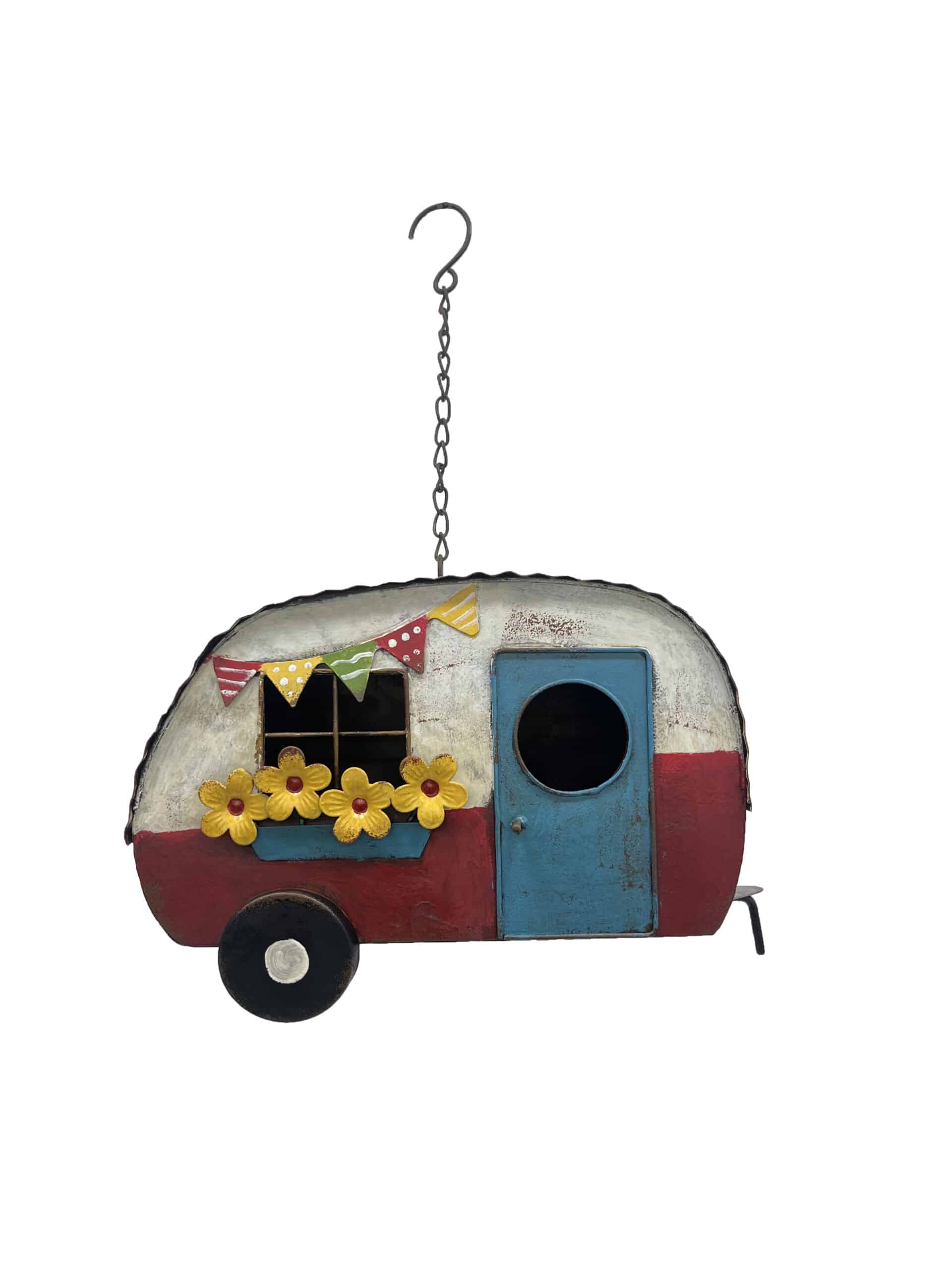 V637-71652CVN-202508251945-00 Vintage Red Caravan Hanging Birdhouse 30cm - Image 1