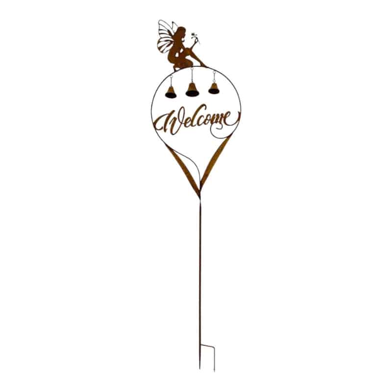 V637-71671WEL-202508251545-00 Welcome Garden Stake w Fairy + Bells 87cm - Image 1