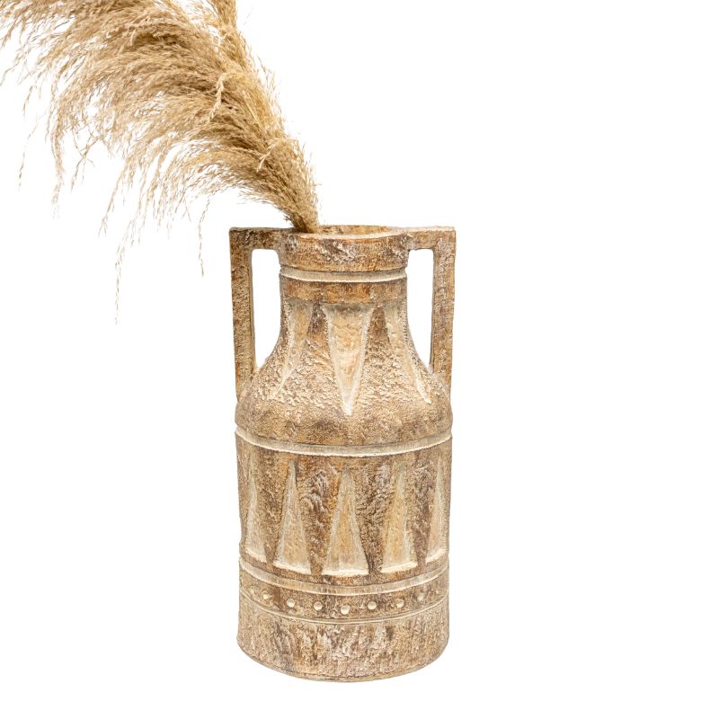V637-91260VSE-202508251755-00 Aged Tribal Style Decorative Urn / Dried Flower Vase 46cm - Image 1