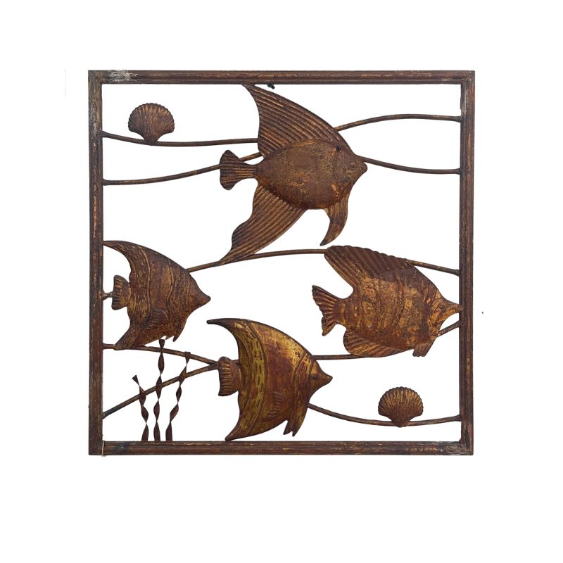 V637-97047FSH-202508251915-00 Rust Square School Of Fish Wall Art 50cm - Image 1