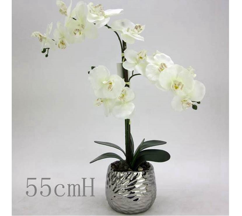 V637-AFL23199-202508251935-00 Artificial White Orchid in Silver Pot 56cm - Image 1