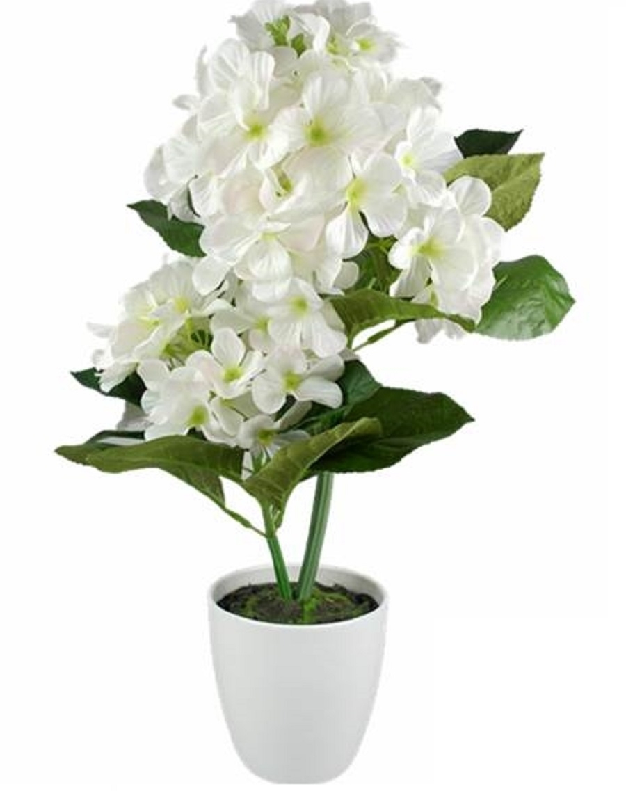 V637-AFL23251-202508251940-00 Artificial White Hydranger in White Plastic Pot 10x46cm - Image 1